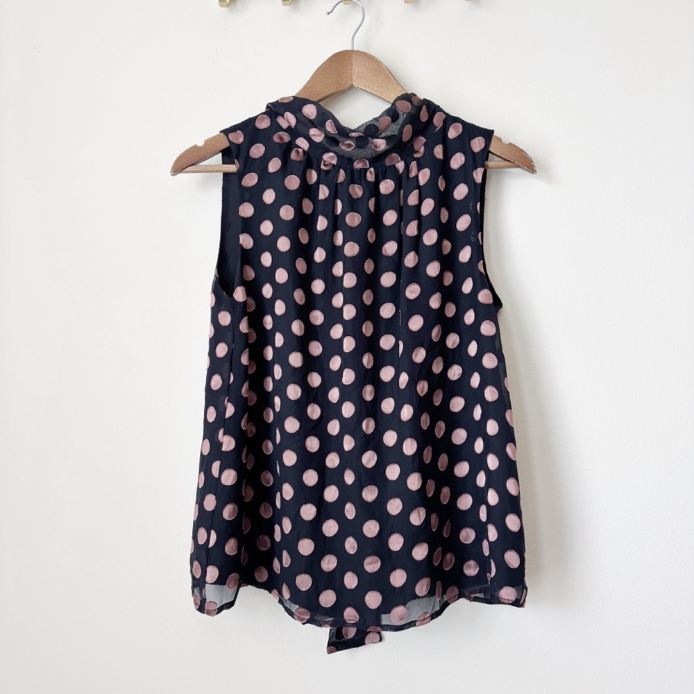Marie Oliver  Black Copper Polka Dot Burnout Tie Neck Blouse Small Quiet Luxury